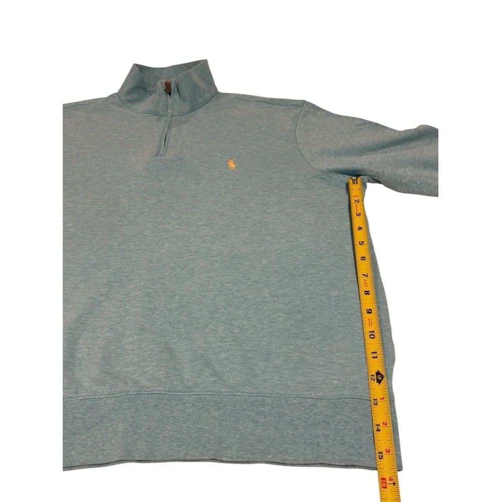 Polo Ralph Lauren Teal Yellow Pony Estate-Rib Quarter-Zip Pullover Sweater Sz LG